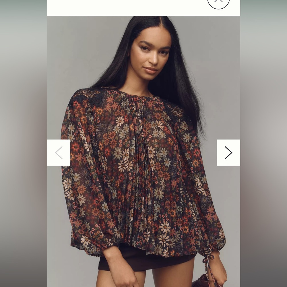 Farm Rio Long-Sleeve Sheer Pleated Blouse in XS NWT